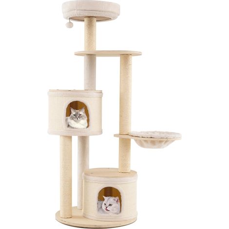 COSTWAY Albero per Gatti, Tiragraffi per Gattini con Tiragraffi in Sisal e Tappetino, Condomini, Piattaforma, Amaca, Giocattolo Pendente, Cuscino Lavabile e Multi-Livello, Mobili per Gatti da Interno (1/5)