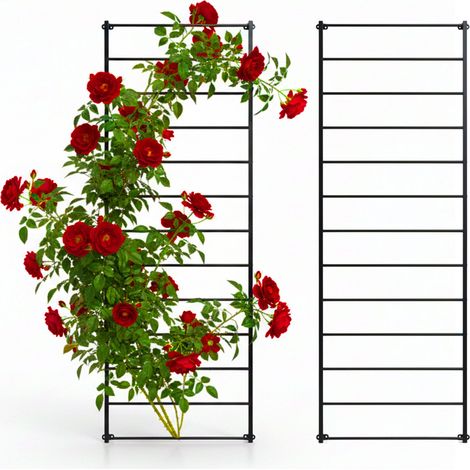 Treillis Relaxdays, lot de 2, treillis mural H x L 210 x 76 cm, support plantes grimpantes, fixation murale, acier, noir (1/5)