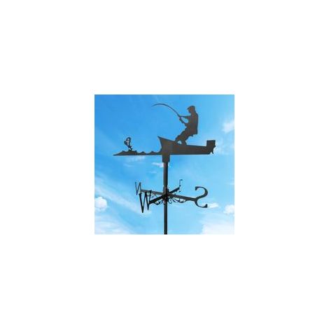 Girouette Pêche Pêcheur Ornement Girouettes Métal Girouette Vent Outil de Mesure Noir pour Toit Cour Jardin Ferme Décoration Extérieure