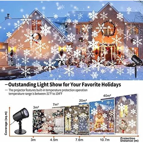 Projecteur de Noël extérieur, projecteur de flocon de neige IP65 éclairage extérieur étanche avec télécommande et minuterie pour Noël, fête, jardin, extérieur et intérieur (1/4)