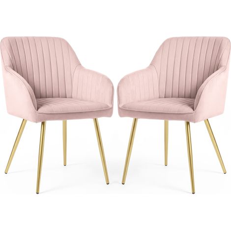 Set di 2 Sedie in velluto con cuciture verticali FLORENCE Rosa Cipria gambe oro (1/5)