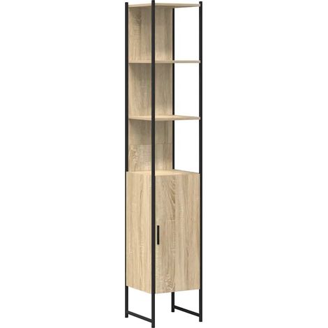 Armoire de salle de bain gain de place moderne 33 x 33 x 185 cm rangement chic en bois d'ingénierie sonoma (1/5)