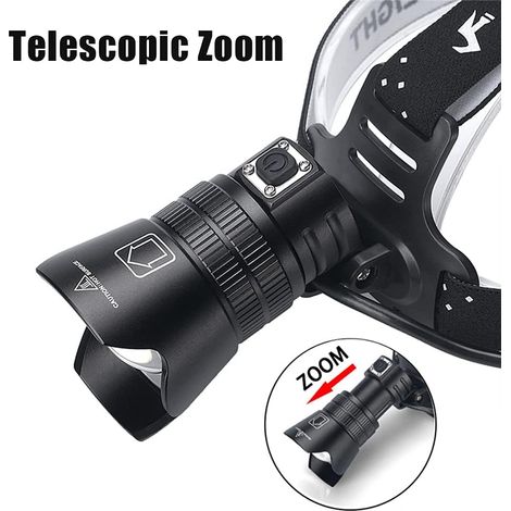 Lampada frontale a LED ricaricabile, lampada frontale con zoom e 3 modalità, lampada frontale impermeabile per caccia, pesca, campeggio (1/5)
