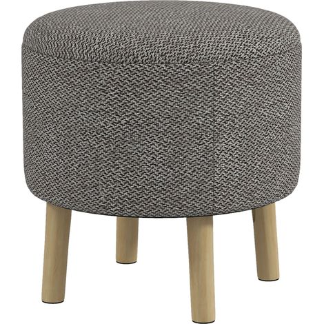 Round LinenLook Storage Ottoman  Light Grey (1/5)