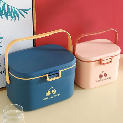 Boîte à pharmacie nordique, boîte de rangement pour médicaments à domicile, grande boîte à pharmacie, petite boîte à pharmacie, bleue (1/5)