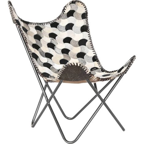 Chaise papillon cuir marron blanc élégante et confort - Cuir marron nuancé avec blanc (1/5)