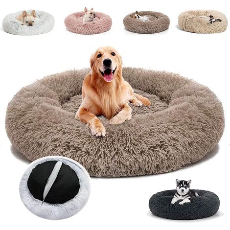 Lit pour chien rond XL 80cm, housse amovible, lavable, peluche, Coffee