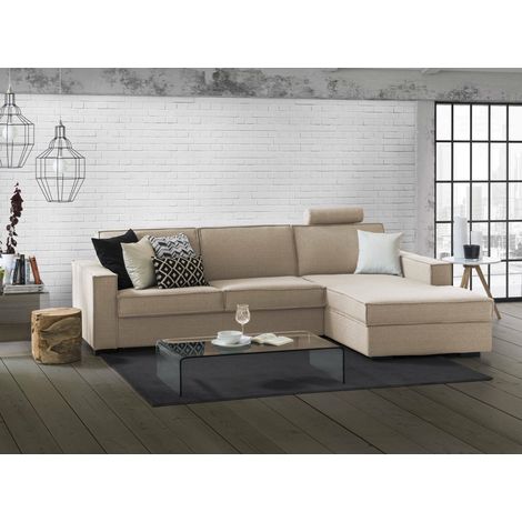 Talamo Italia Sofá fijo Nami, Sofá de esquina, 100% Made in Italy, Sofá Salón con, Península contenedor derecha, con reposabrazos estándar, Cm 280x95h90, Beige, con embalaje reforzado (1/5)