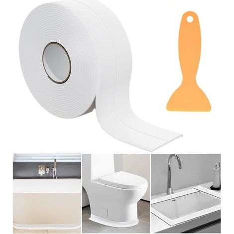 HOXILEELEO - 1 rouleau de ruban adhésif d'étanchéité, mastic blanc imperméable, baignoires, salles de douche, coins, cuisines,3.8cmx3.2m (1/5)