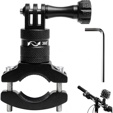Support Guidon en Aluminium (Rotation 360°) pour Vélo et Moto - Fixation Tube Robuste pour Caméra d'action Compatible avec 13 12 11 10 9 (Noir) (1/5)