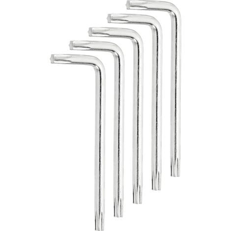 5 Pcs T20 Security Anti Tamper Torx Star Bit Wrench 2.56" Long Arm L-Shaped Torx Hex Wrench 6 Point Spanner Carbon Steel Manual Tool Light Silver (1/5)