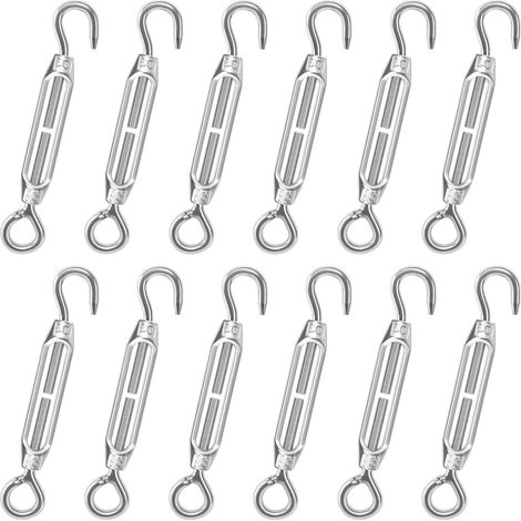 Lot de 12 tendeurs de câble en acier inoxydable avec crochet et œillet M4 réglables pour clôture en treillis métallique avec œillets, corde à rideau et store de corde (1/5)