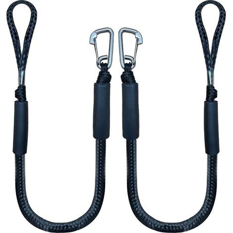 Ligne d'amarrage élastique 4 pieds – Corde PE + PP avec crochet – Lot de 2 – Absorption des chocs pour bateaux et kayaks (1/2)