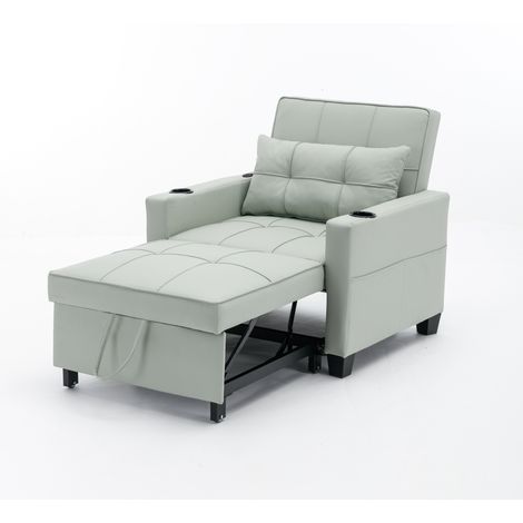 Canapé-lit simple convertible 3-en-1 – Avec porte-gobelets et port USB, canapé-chaise longue, fauteuil de couchage, fauteuil, idéal pour les petits espaces