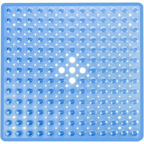 Rutschfeste, quadratische Badezimmermatte mit Saugnäpfen – Rutschfeste Duschmatte – (Transparent blau) (1/5)