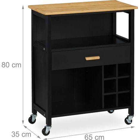 Desserte de cuisine chariot avec plan de travail pratique rangement pour 6 bouteilles 80 x 65 x 35 cm en MDF noir (1/3)