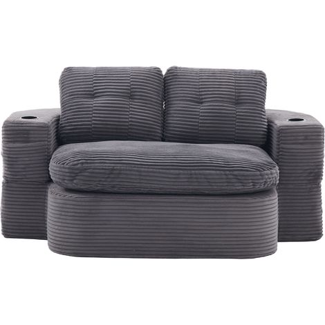 Fauteuil Convertible en Velours Côtelé gris avec Porte-gobelets, Repose-bras réglable, 2-en-1 gris foncé et corduroy (1/5)