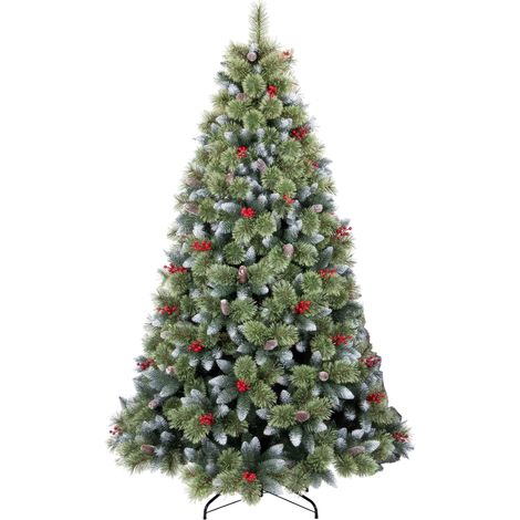 Cortina - Albero di Natale Innevato in PVC e PP con Pigne e Bacche Ø121x210H, 1348 Punte