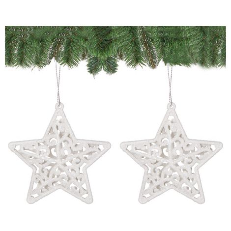Ciondoli di alberi di Natale bianchi a forma di stella per albero di Natale 8cm, 2 pezzi.