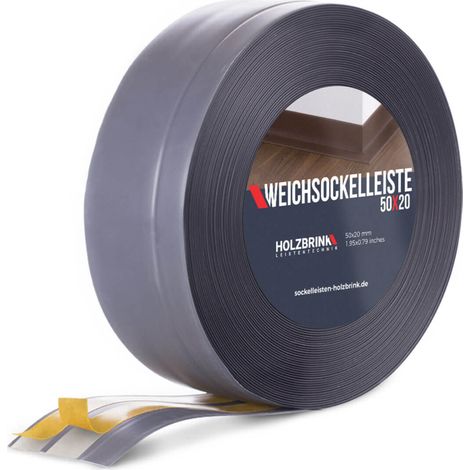 HOLZBRINK Weichsockelleiste selbstklebend PVC 50x20mm, 5 m Winkelleiste für Küchenarbeitsplatte, Bodenbelag Eckleiste selbstklebend Farbe: Dunkelgrau