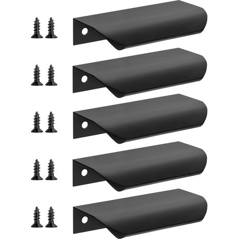 Juego de 5 tiradores modernos para armarios de cocina, aluminio de 80 mm para baño, negro (1/5)