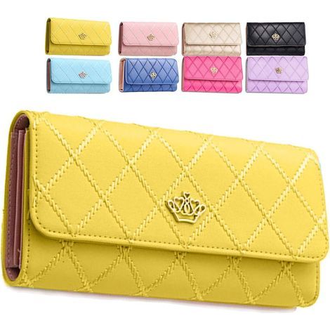 Portefeuille en cuir PU Lady Money Long Fashion Crown (Jaune)