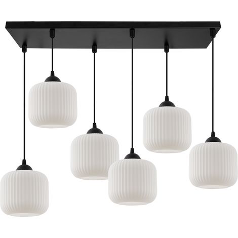 Suspension Riffle, noire, 6 lampes, abat-jour cylindrique blanc, E27 (1/5)