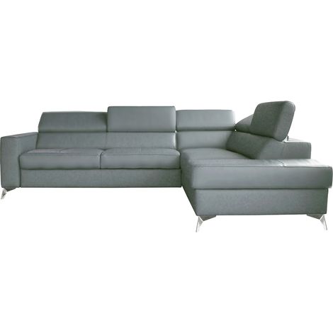 Canapé d'angle convertible en cuir italien de luxe 5/6 places avec coffre, MONZA, gris clair, angle droit (1/2)