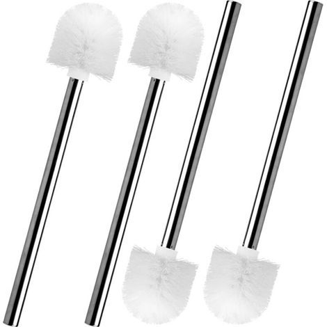 Toilet Brush Set of 4, 8cm Diameter Stool Brush, Toilet Cleaning Broom with Stainless Steel Handle, Bathroom Cleaning Brush (White) (1/5)