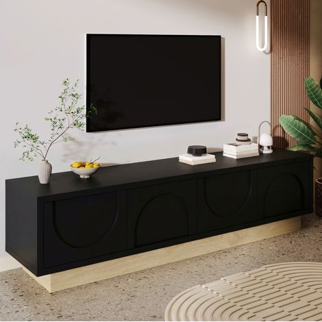 Moderner TV-Schrank in Schwarz mit Holzmaserung, 175 cm, OKWISH (1/5)