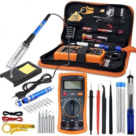 Fer Souder Kit, 60W Kit de Soudure, Temperature Rglable de 200-450, Multimtre, 5PCS Conseils de soudage, Fer a souder etain, Fil de Soudure, Pincettes, Dnudeur de Fil, Support (1/4)