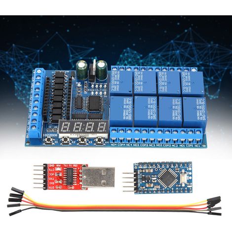 DC 12V 8-Kanal Pro Mini PLC-Relais-Schutzmodul mit Verzögerungstimer-Schaltung für Arduino (8-Kanal Pro Mini PLC-Relaisplatine, Pro Mini-Platine, Pro Mini-Ladekabel) (1/5)