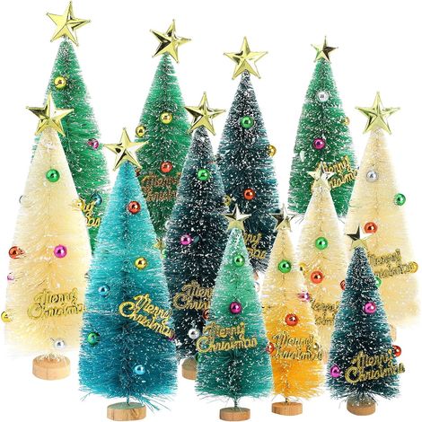 Arbol De Navidad En Miniatura - Pino Artificial De Sisal Con Base De Madera Y Adornos Colgantes - 12 Unidades - Alturas 5,3 / 6,3 / 7 Pulgadas (1/5)