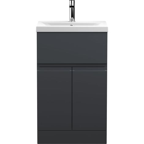 Hudson Reed Urban Satin Soft Black 500mm Floor Standing Single Drawer 2 Door Vanity Unit and Mid Edge Ceramic Basin - URB1401A (1/4)