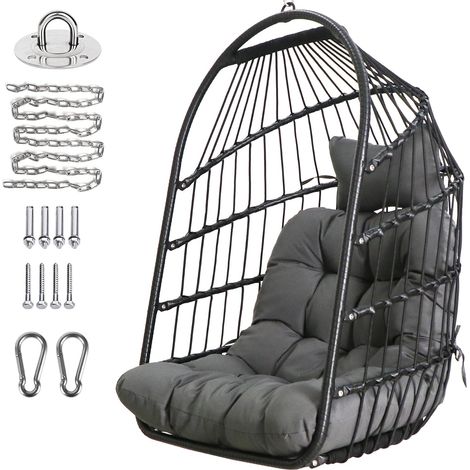 Chaise Pliable en Osier rotin Suspendue Chaise balançoire Intérieur extérieur Patio Chaise en Osier Hamac avec kit de Suspension en Acier Inoxydable Coussin résistant aux UV (1/5)