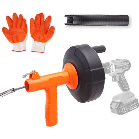 Furet Déboucheur de Canalisation 762 cm Furet de Plomberie Alimentation Automatique Tige pour Perceuse Déboucheur Drain avec Tuyau de Protection Gants pour Toilettes Évier Cuisine Salle de Bain (1/5)