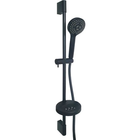 Pack rociador redondo 3 chorros + flexible + barra + jabonera Paini Rubí Negro Mate