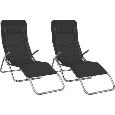 Chaises longues Transat Bain de soleil pliables lot de 2 noir textilène et acier (1/5)