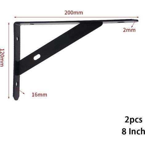 Support D'Étagère Triangle Réglable - Acier À Froid - Pour Étagères Murales Et Meubles - 20 cm - Noir - 2 Pièces (1/5)