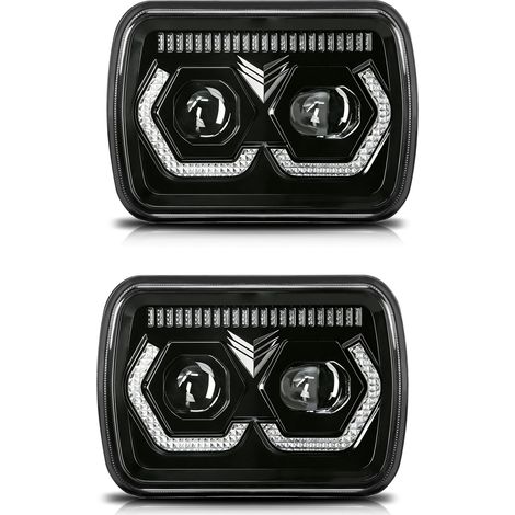 Phares LED 7x6/5x7 pouces, faisceau haut/bas DRL et clignotant, 2 rectangulaires voitures motos (1/5)