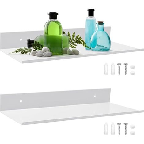 Étagères Murales en Métal Blanc cm, Supports Muraux Flottants, Tablette Mural Blanc avec Vis, Étagère Métallique Suspendue, pour Décoration Intérieure Salon Cuisine Salle de Bain (1/4)