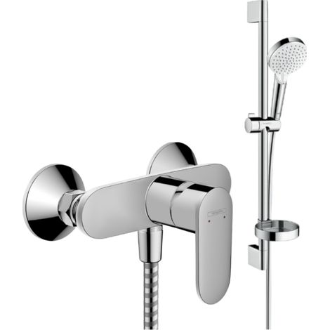 Pack mitigeur douche mécanique HANSGROHE Vernis Blend chromé + Ensemble de douche Crometta 2 jets blanc/chromé