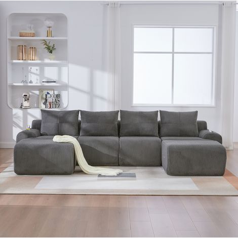 Sofá modular 4 plazas con portavasos de pana OKMYHOME (1/5)