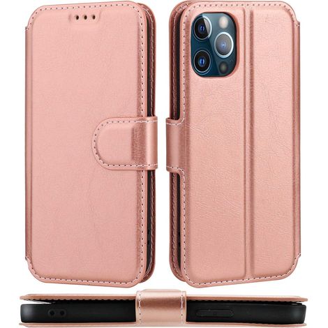 Étui de téléphone magnétique anti-rayures en cuir PU (or rose) (1/2)