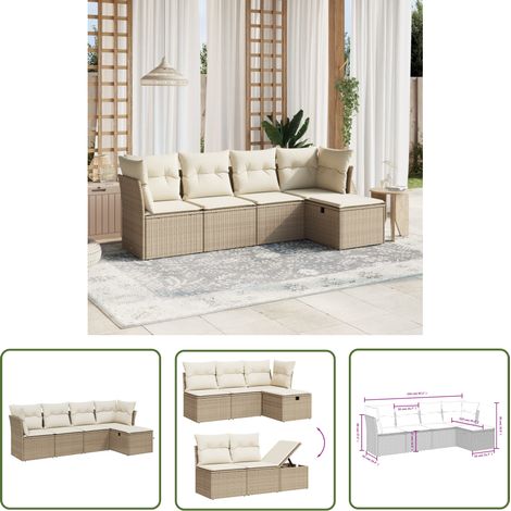 The Living Store 5-tlg. Garten-Sofagarnitur mit Kissen Beige Poly Rattan - Gartengestell - Gartenmöbel Set - Outdoor Sofa - Lounge Set - Rattan Gartenmöbel (1/4)