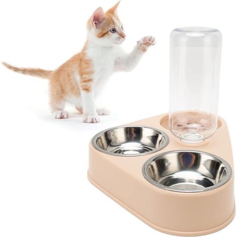 Juego de tres comederos para gatos (3 en 1) para comida húmeda y seca con bebedero automático，Incluye 2 comederos (1/5)