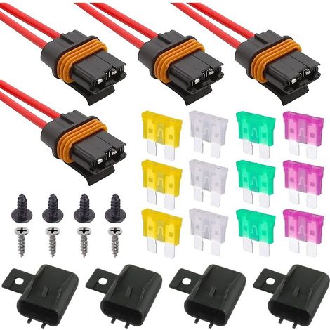 4 Pièces Car Voiture Porte-fusible, Porte-fusibles Véhicule Automobile avec Câble de 18cm 12AWG + 12 Pièces 20A/25A/30A/35A Fusible Plat Très Haut de Gamme Étanchéité (1/5)