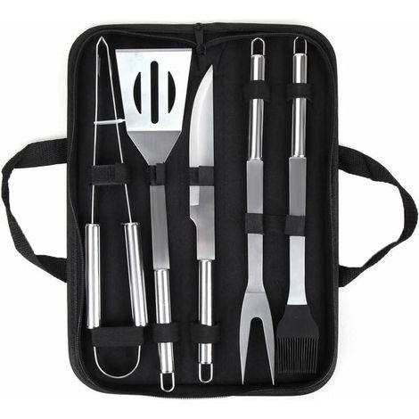 Juego de utensilios para barbacoa Ulisem con estuche de aluminio, accesorio profesional para barbacoa, juego de cubiertos independiente perfecto para hombres y papás, regalo de cumpleaños (5 piezas) (1/4)