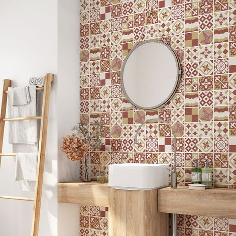 Crédence adhésive salle de bain Motif carreaux de ciment - 60x60 cm - Adhésif MAT (1/4)