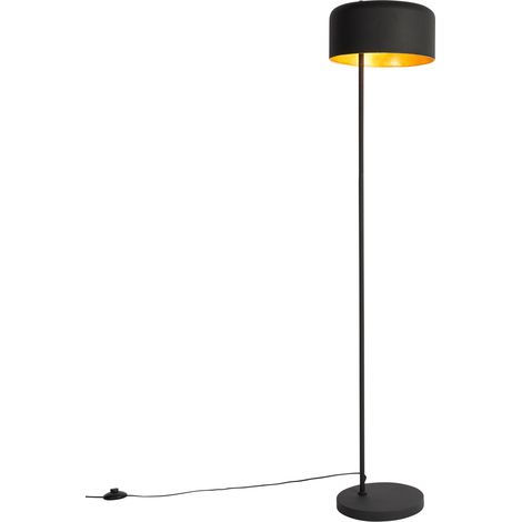 QAZQA Retro/Vintage Lámpara de pie retro negra con interior dorado - Jinte Acero Redonda Adecuado para LED Max. 1 x 25 Watt